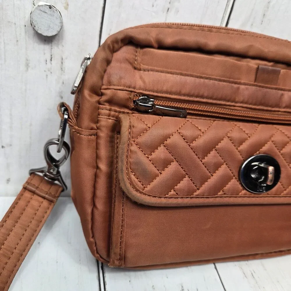 Lug Switch Convertible Crossbody Bag Purse Nylon Rust Color RFID *Stained*
